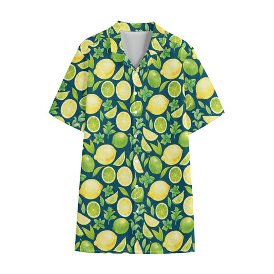 Lime And Lemon Pattern Print Cotton Hawaiian Shirt