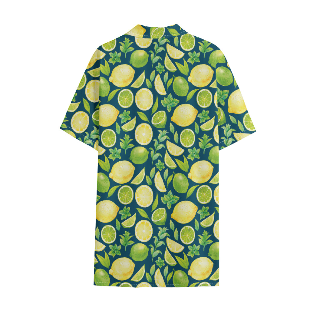 Lime And Lemon Pattern Print Cotton Hawaiian Shirt