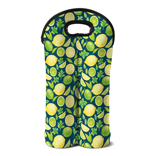 Lime And Lemon Pattern Print Double Neoprene Wine Tote