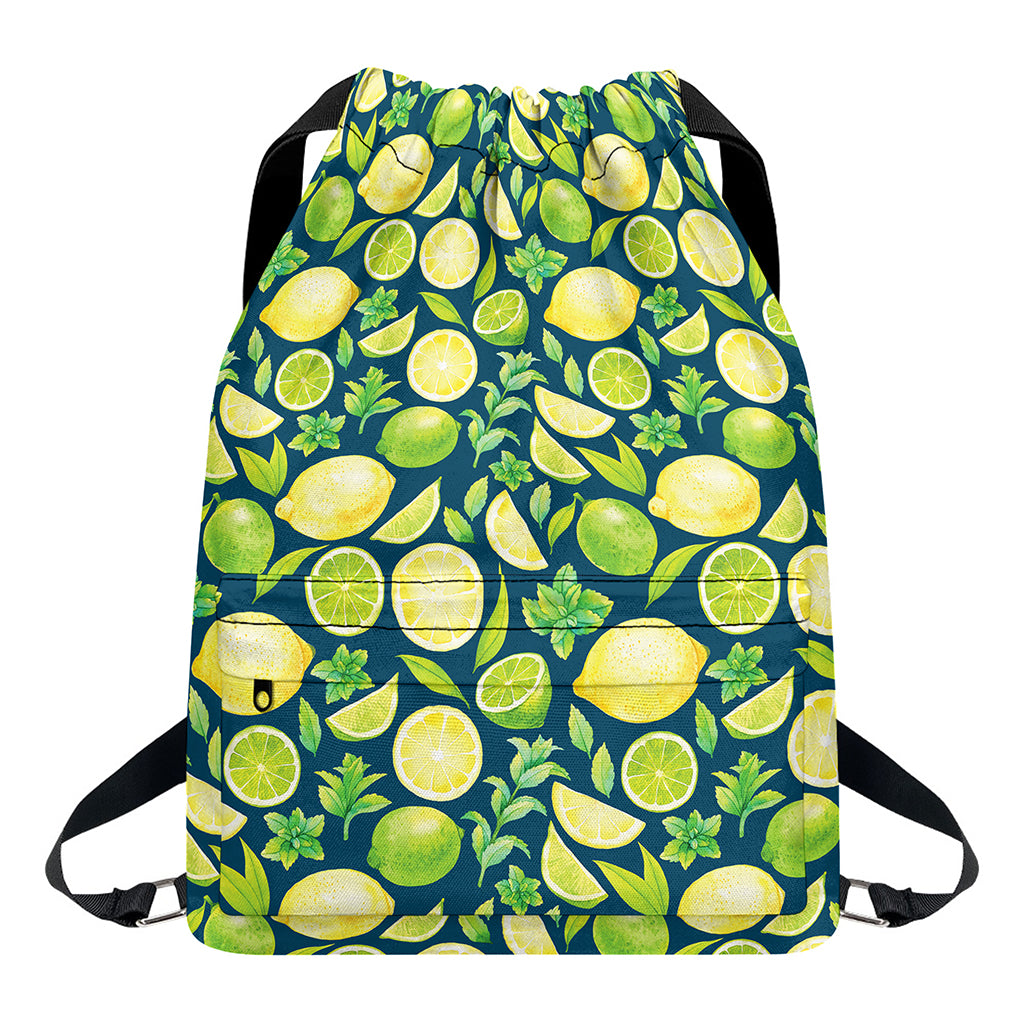 Lime And Lemon Pattern Print Drawstring Backpack