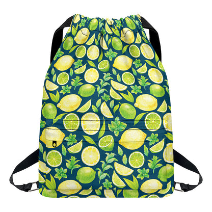 Lime And Lemon Pattern Print Drawstring Backpack