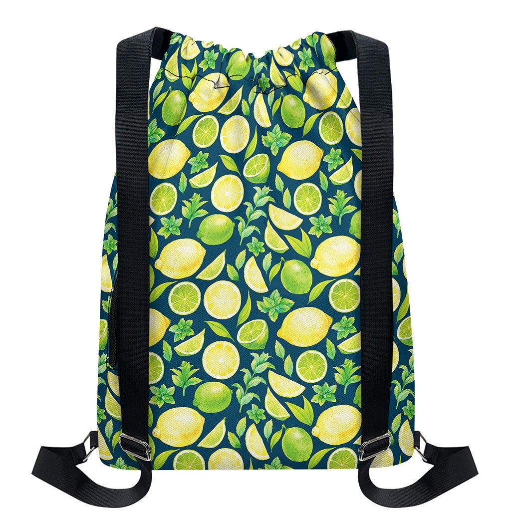 Lime And Lemon Pattern Print Drawstring Backpack