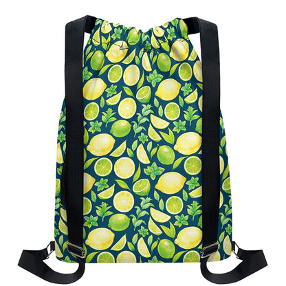 Lime And Lemon Pattern Print Drawstring Backpack