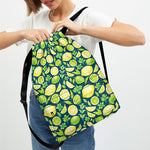 Lime And Lemon Pattern Print Drawstring Backpack