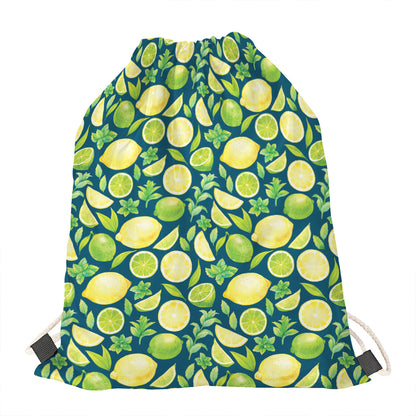 Lime And Lemon Pattern Print Drawstring Bag