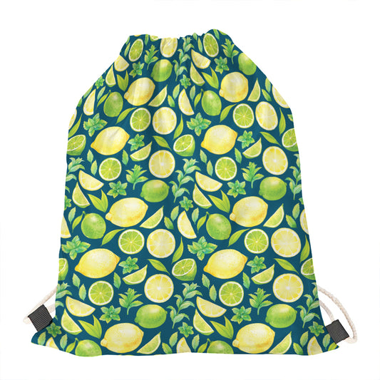 Lime And Lemon Pattern Print Drawstring Bag