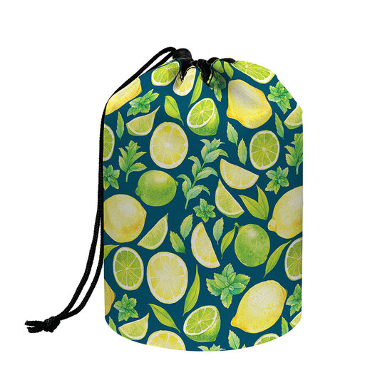 Lime And Lemon Pattern Print Drawstring Makeup Bag