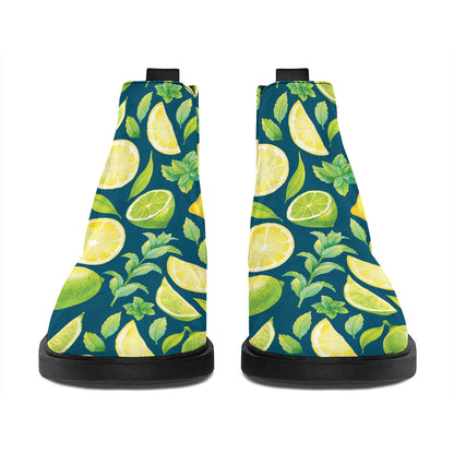 Lime And Lemon Pattern Print Flat Ankle Boots