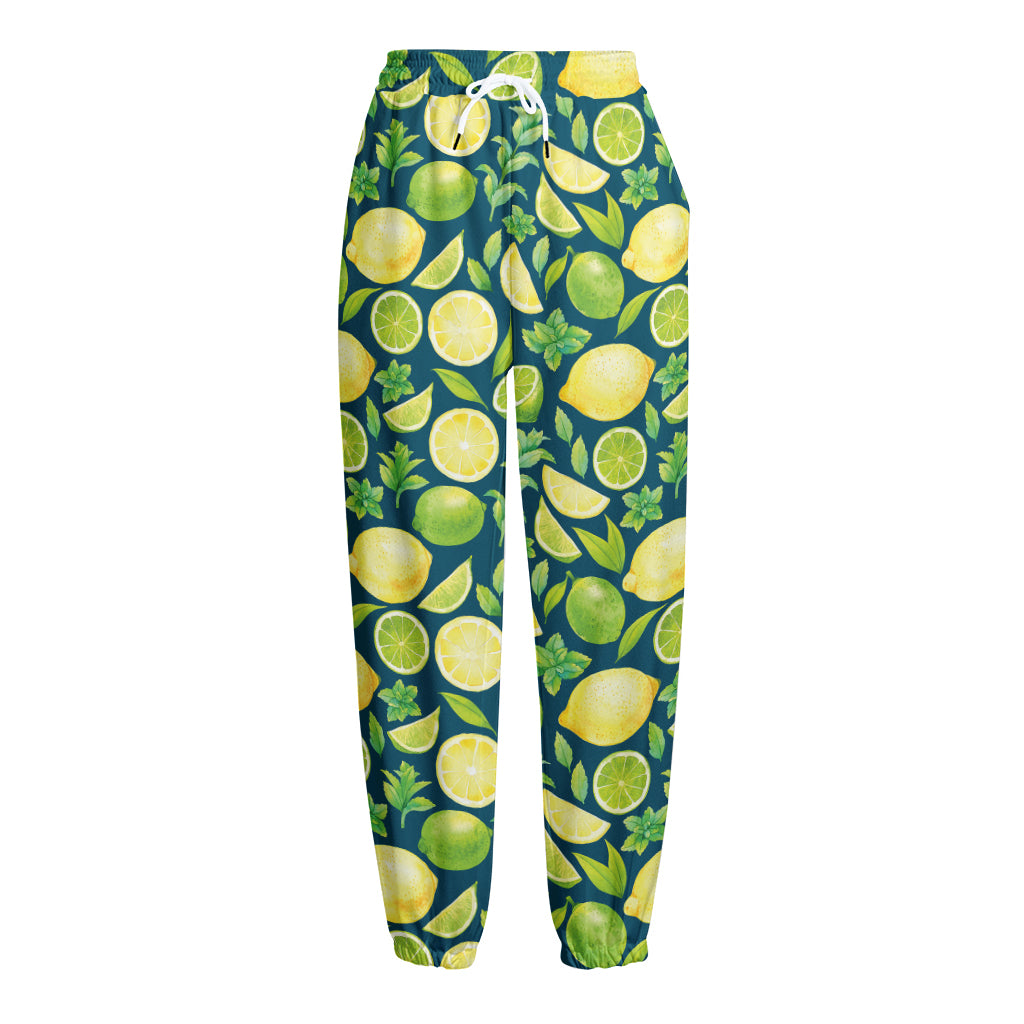 Lime And Lemon Pattern Print Fleece Lined Knit Pants