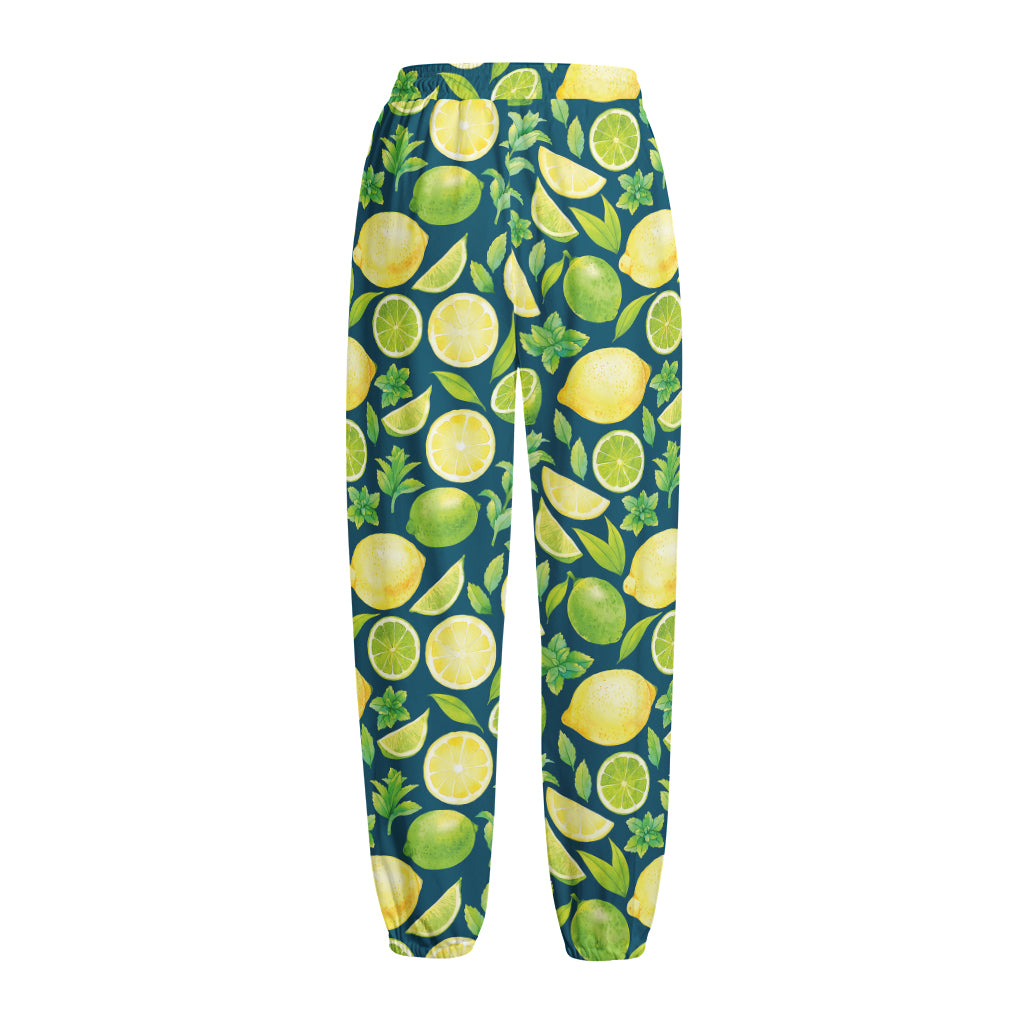 Lime And Lemon Pattern Print Fleece Lined Knit Pants