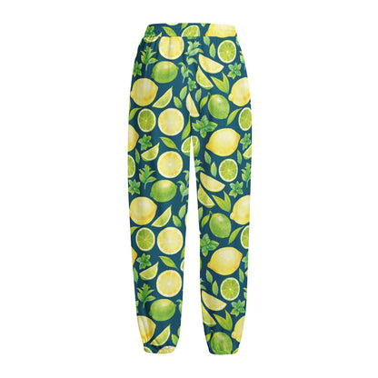Lime And Lemon Pattern Print Fleece Lined Knit Pants