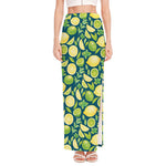Lime And Lemon Pattern Print High Slit Maxi Skirt