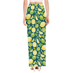 Lime And Lemon Pattern Print High Slit Maxi Skirt