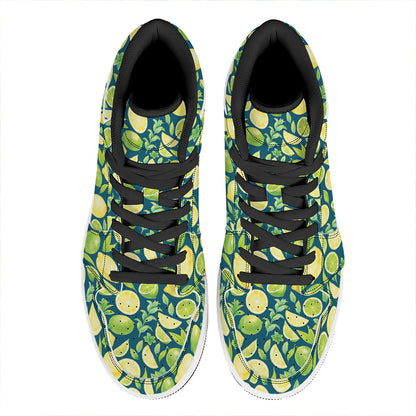 Lime And Lemon Pattern Print High Top Leather Sneakers