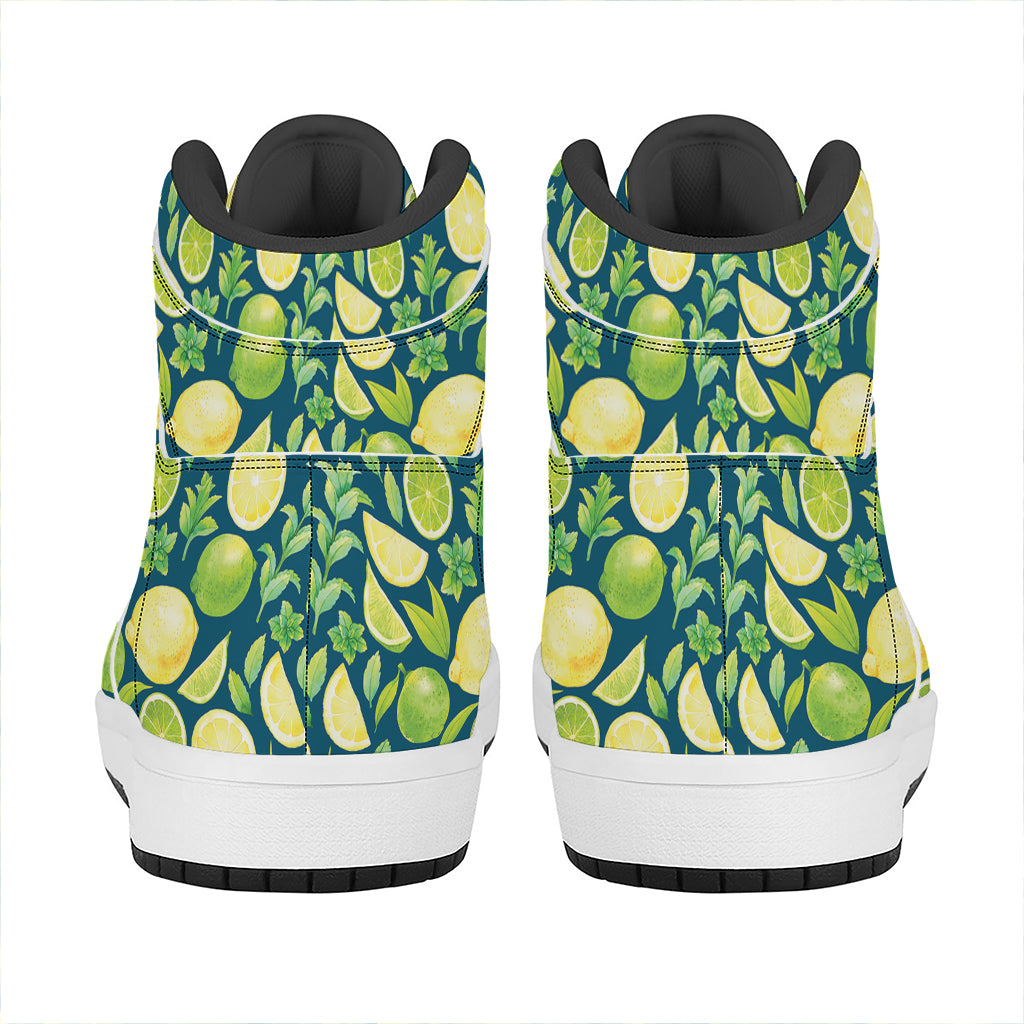 Lime And Lemon Pattern Print High Top Leather Sneakers