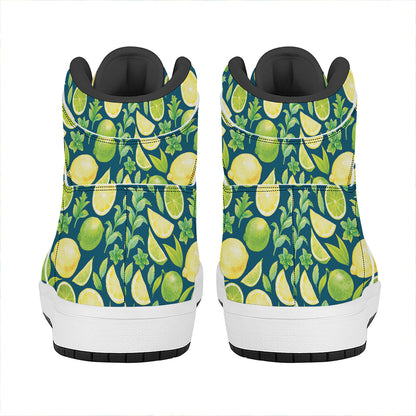 Lime And Lemon Pattern Print High Top Leather Sneakers