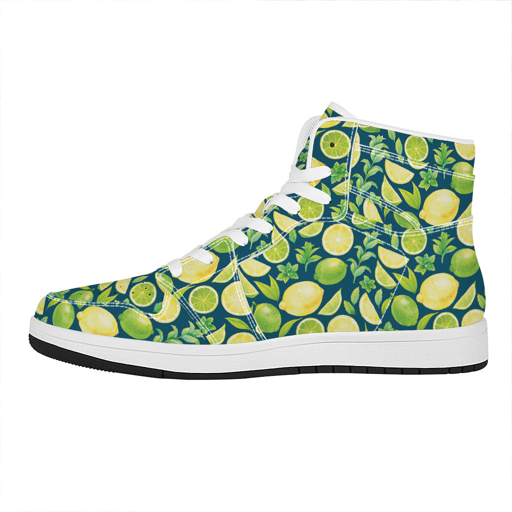 Lime And Lemon Pattern Print High Top Leather Sneakers