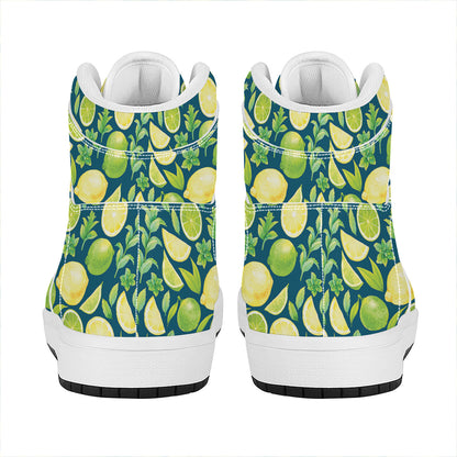 Lime And Lemon Pattern Print High Top Leather Sneakers