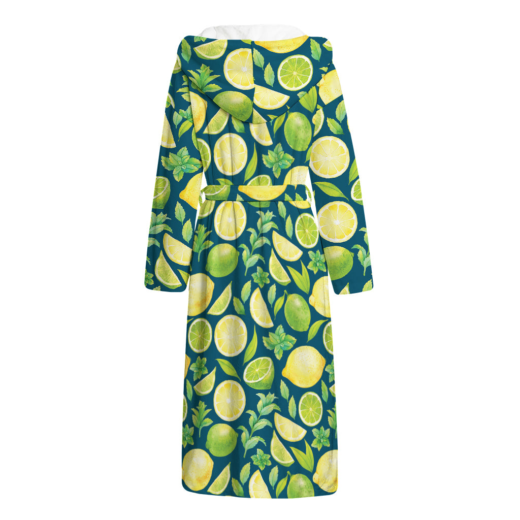 Lime And Lemon Pattern Print Hooded Bathrobe