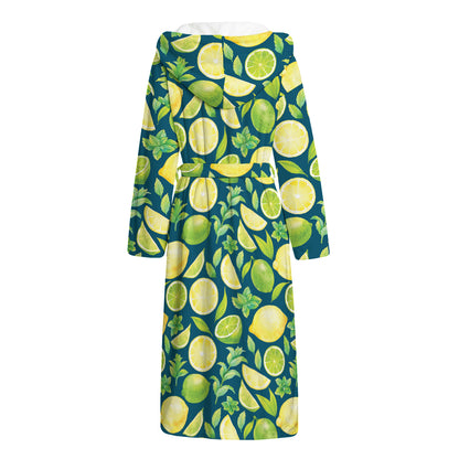 Lime And Lemon Pattern Print Hooded Bathrobe