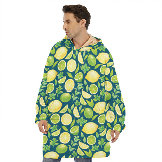 Lime And Lemon Pattern Print Hoodie Blanket