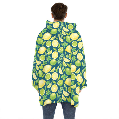 Lime And Lemon Pattern Print Hoodie Blanket