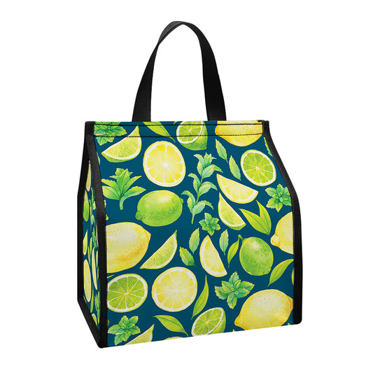 Lime And Lemon Pattern Print Insulated Lunch Tote