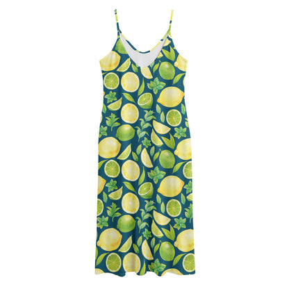 Lime And Lemon Pattern Print Jersey Midi Cami Dress