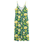 Lime And Lemon Pattern Print Jersey Midi Cami Dress