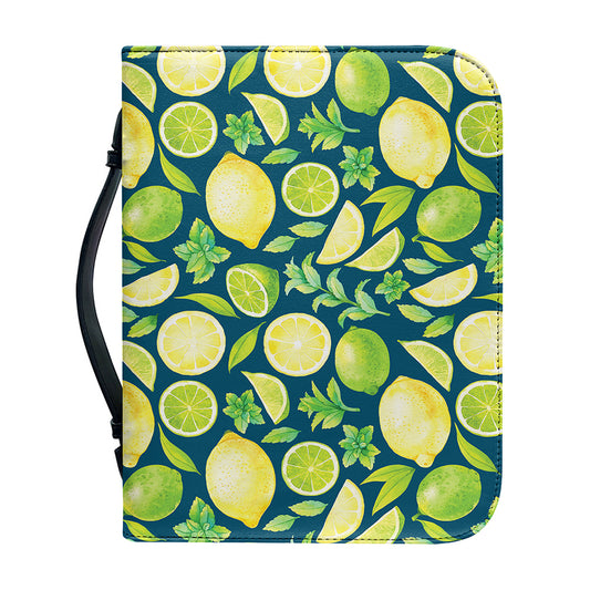 Lime And Lemon Pattern Print Leather Bible Cover