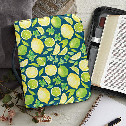 Lime And Lemon Pattern Print Leather Bible Cover