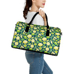 Lime And Lemon Pattern Print Leather Duffle Bag