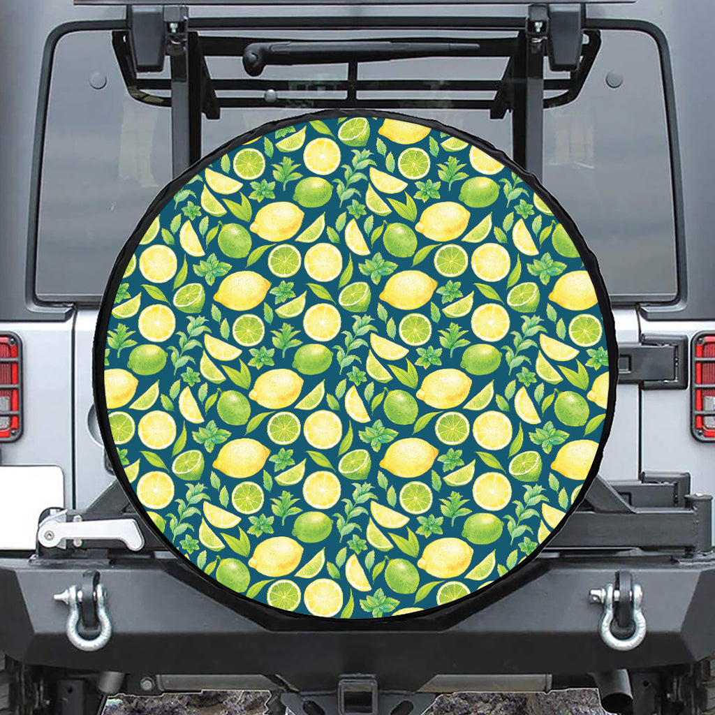 Lime And Lemon Pattern Print Leather Spare Tire Cover