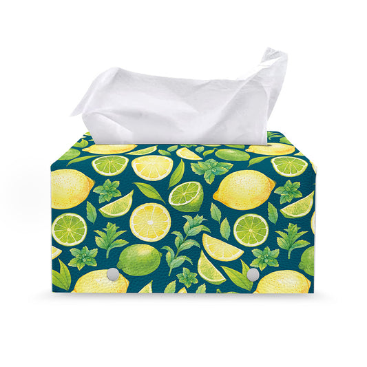 Lime And Lemon Pattern Print Leather Tissue Box Cover