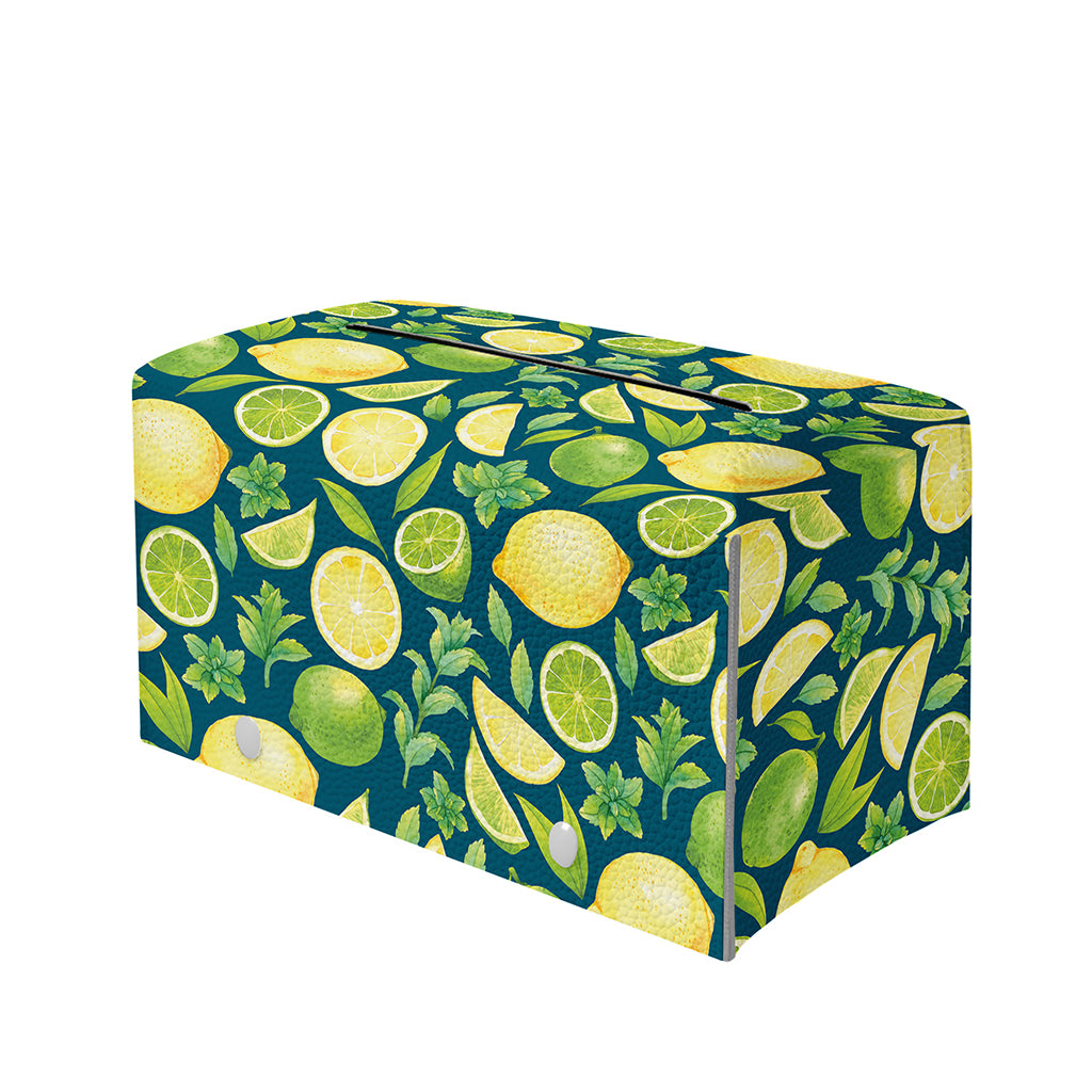 Lime And Lemon Pattern Print Leather Tissue Box Cover