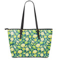 Lime And Lemon Pattern Print Leather Tote Bag With Zipper