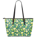 Lime And Lemon Pattern Print Leather Tote Bag