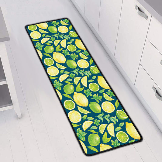 Lime And Lemon Pattern Print Long Kitchen Mat