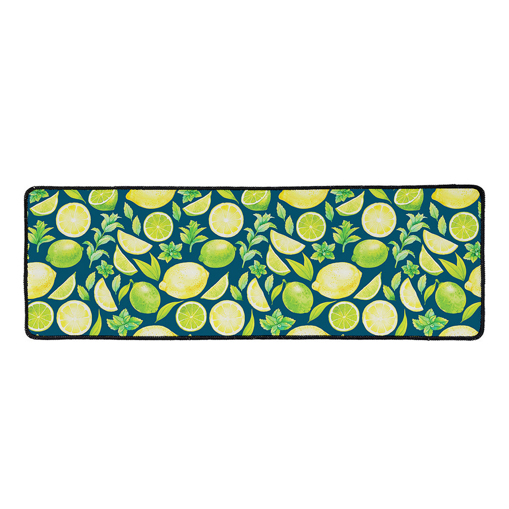 Lime And Lemon Pattern Print Long Kitchen Mat