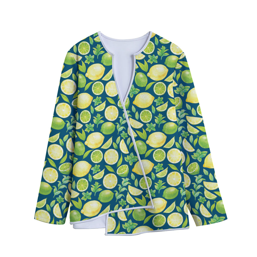 Lime And Lemon Pattern Print Long Sleeve Short Coat