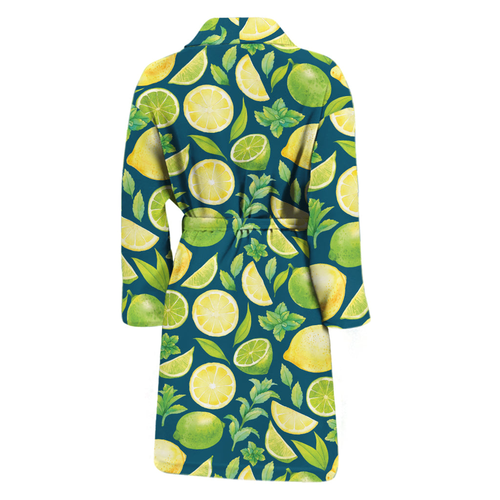 Lime And Lemon Pattern Print Men's Bathrobe