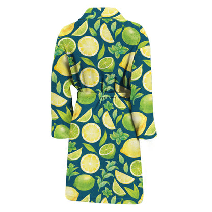 Lime And Lemon Pattern Print Men's Bathrobe