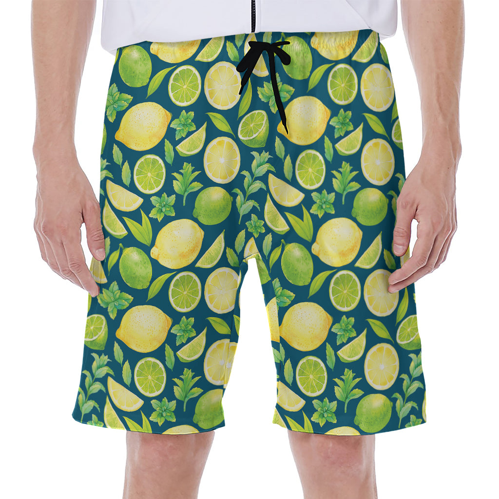 Lime And Lemon Pattern Print Men's Beach Shorts