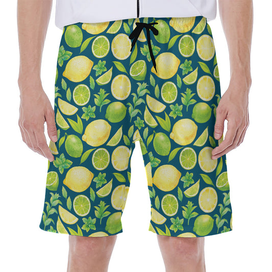 Lime And Lemon Pattern Print Men's Beach Shorts