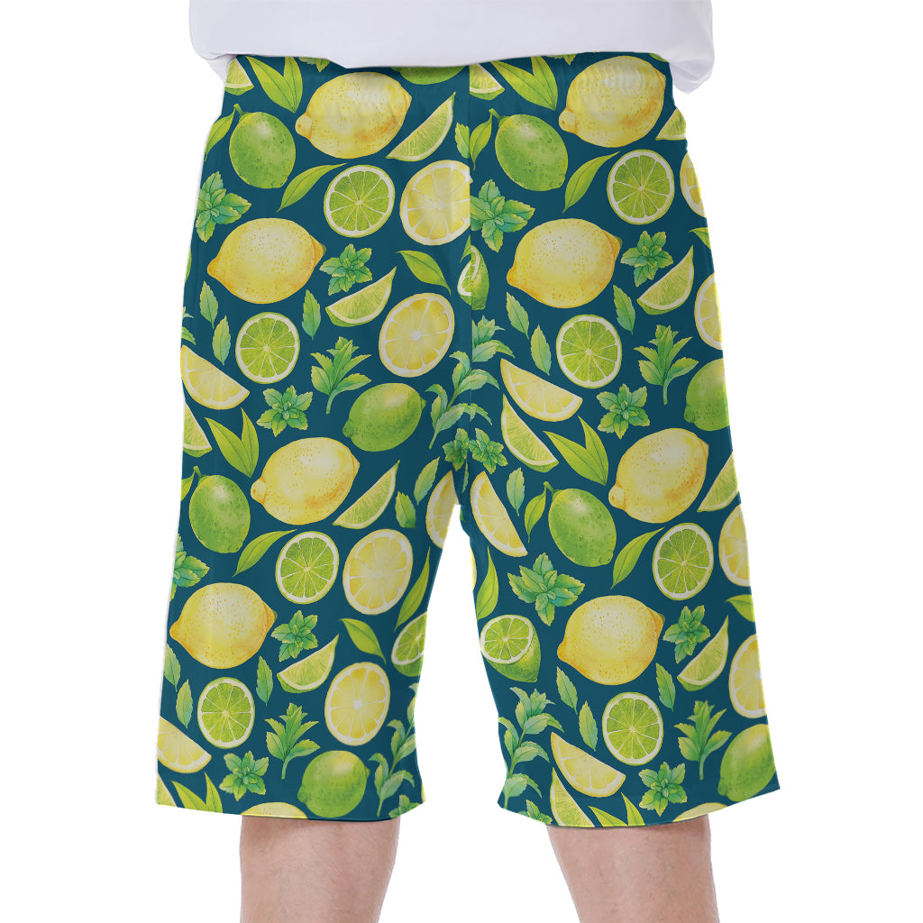 Lime And Lemon Pattern Print Men's Beach Shorts