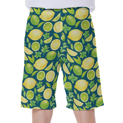 Lime And Lemon Pattern Print Men's Beach Shorts