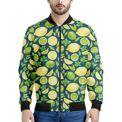 Lime And Lemon Pattern Print Men's Bomber Jacket