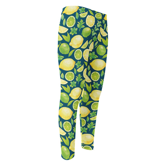 Lime And Lemon Pattern Print Men's Compression Pants