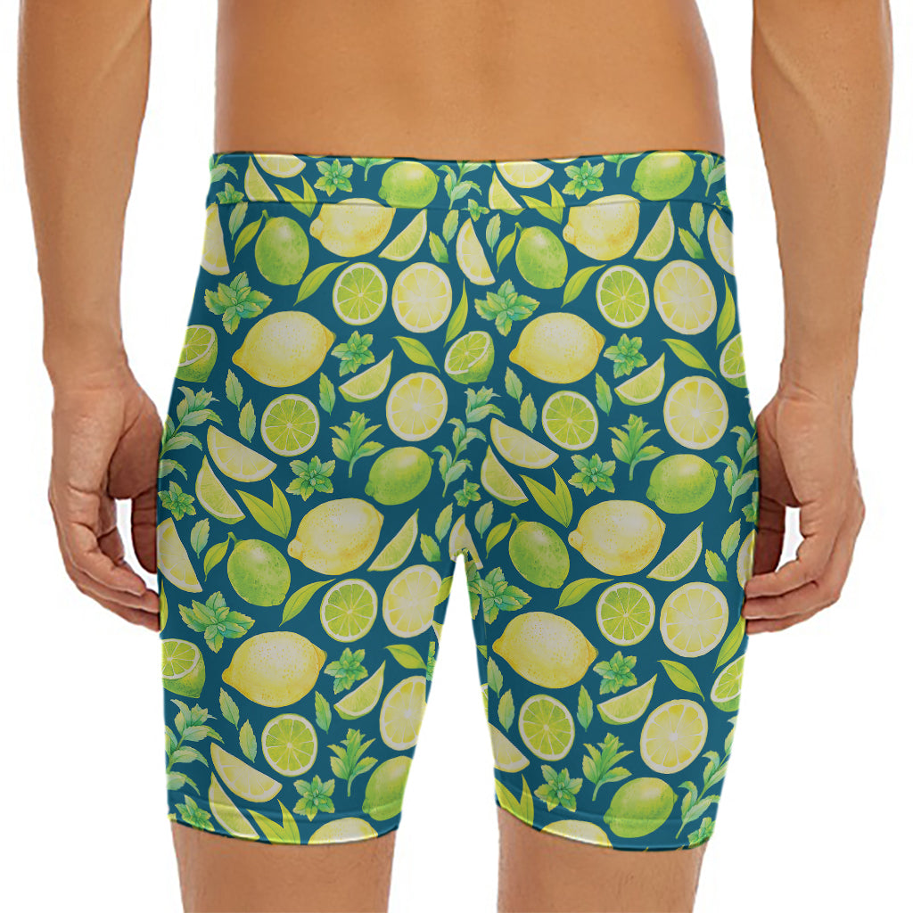 Lime And Lemon Pattern Print Men's Long Boxer Briefs