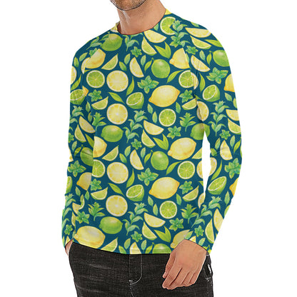 Lime And Lemon Pattern Print Men's Long Sleeve Rash Guard
